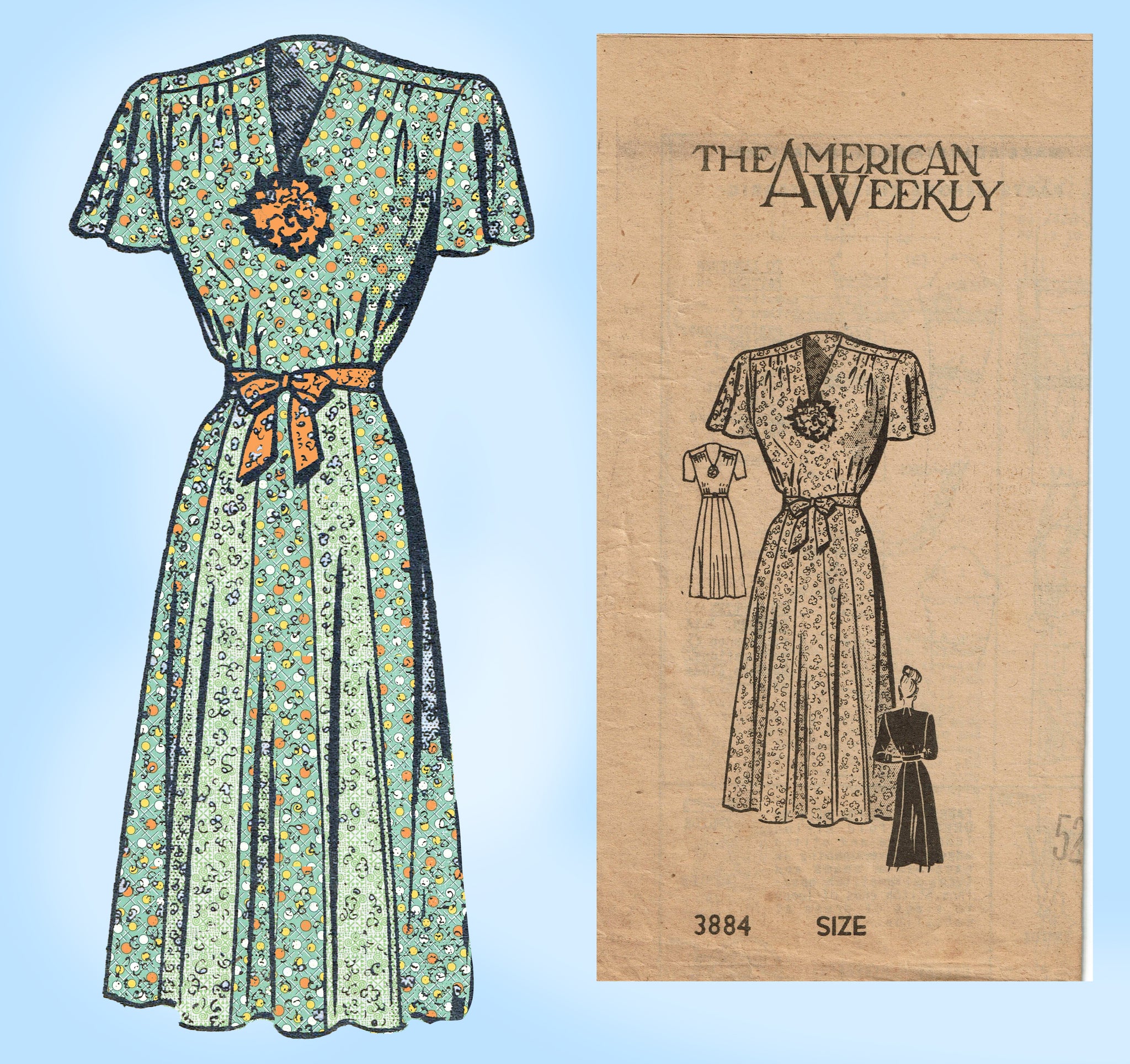 plus size vintage dress patterns Mail Order 3884: 1940s Plus Size Dress 52 Bust Vintage Sewing Pattern –  Vintage4me2