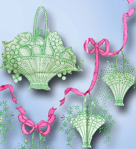 1930s Vintage Betty Burton Embroidery Transfer 10 Uncut Flower Basket Pillowcase - Vintage4me2