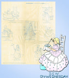 1930s VTG Joseph Walker Embroidery Transfer 1749 FF Colonial Girl DOW Tea Towels - Vintage4me2
