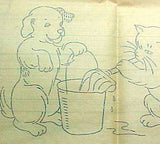 Betty Burton 1918: 1930s Cute Puppy DOW Tea Towel Uncut Embroidery Transfer