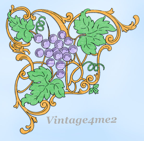 1930s Betty Burton Grape Motifs for Pillowcases Uncut Embroidery Transfer 1963