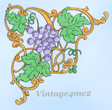 1930s Betty Burton Grape Motifs for Pillowcases Uncut Embroidery Transfer 1963