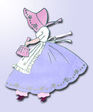1940s Embroidery Transfer DOW Bonnet Gals & More Uncut Blue Line Motifs ORIG - Vintage4me2