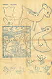 1940s Embroidery Transfer DOW Bonnet Gals & More Uncut Blue Line Motifs ORIG - Vintage4me2