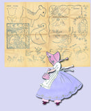 1940s Embroidery Transfer DOW Bonnet Gals & More Uncut Blue Line Motifs ORIG - Vintage4me2