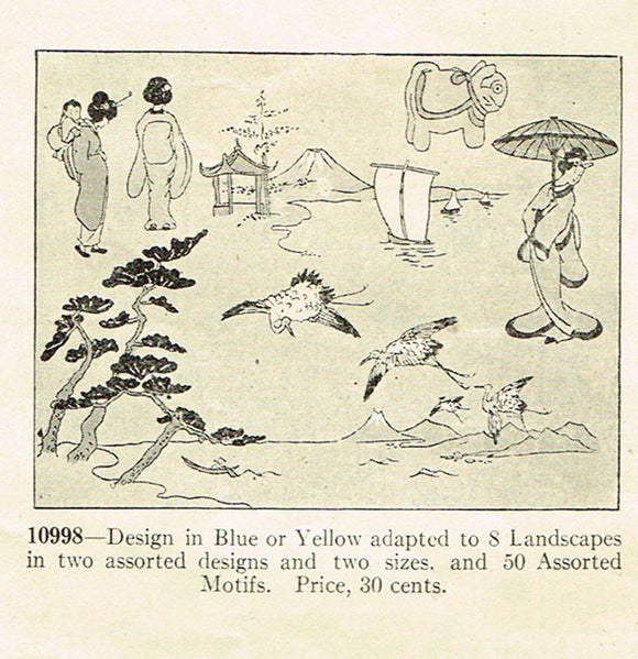 1920s Vintage Butterick Embroidery Transfer 10998 Japanese Landscape Motifs