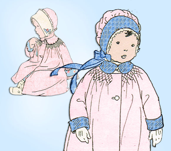 1920s Vintage Butterick Sewing Pattern 1198 Toddler Girls Smocked Coat Size 2