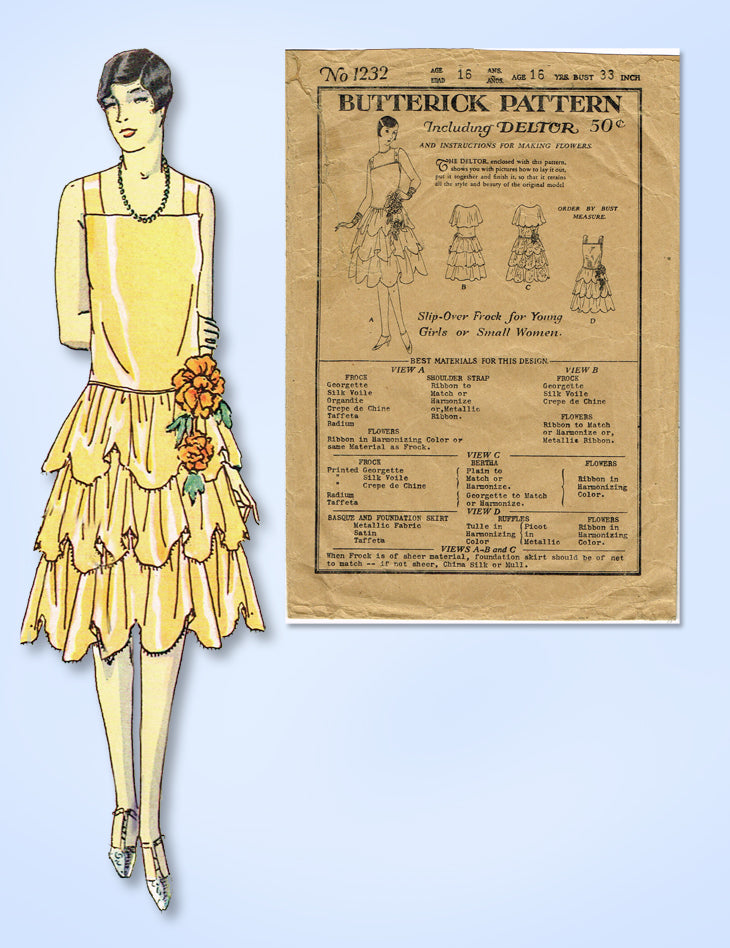 1920s Original Vintage Butterick Pattern 1232 Misses Flapper Dress –  Vintage4me2