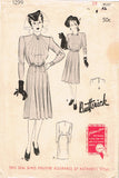 1940s Original Vintage Butterick Pattern 1299 FF Misses Afternoon Dress Sz 38 B