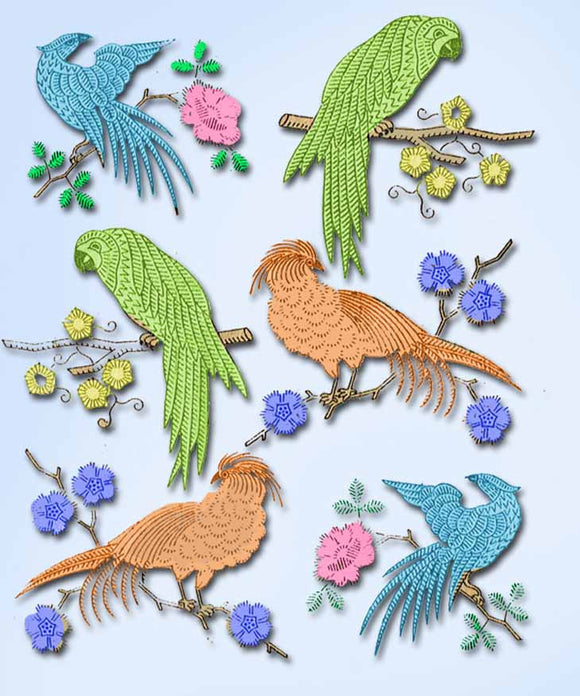 1920s Vintage Butterick Embroidery Transfer 131 Exotic Bird Motifs Clothes Trim - Vintage4me2