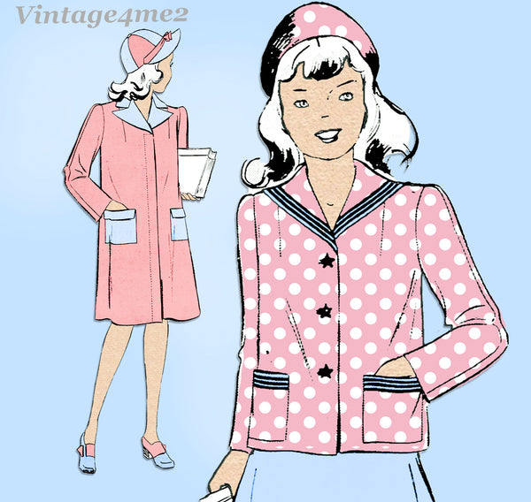 Butterick 1329: 1930s Uncut Teen Girls Coat & Hat Sz 15 Vintage Sewing Pattern