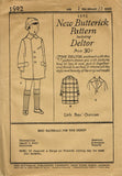 1920s Vintage Butterick Sewing Pattern 1592 Uncut Baby Boys Over Coat Size 2 - Vintage4me2