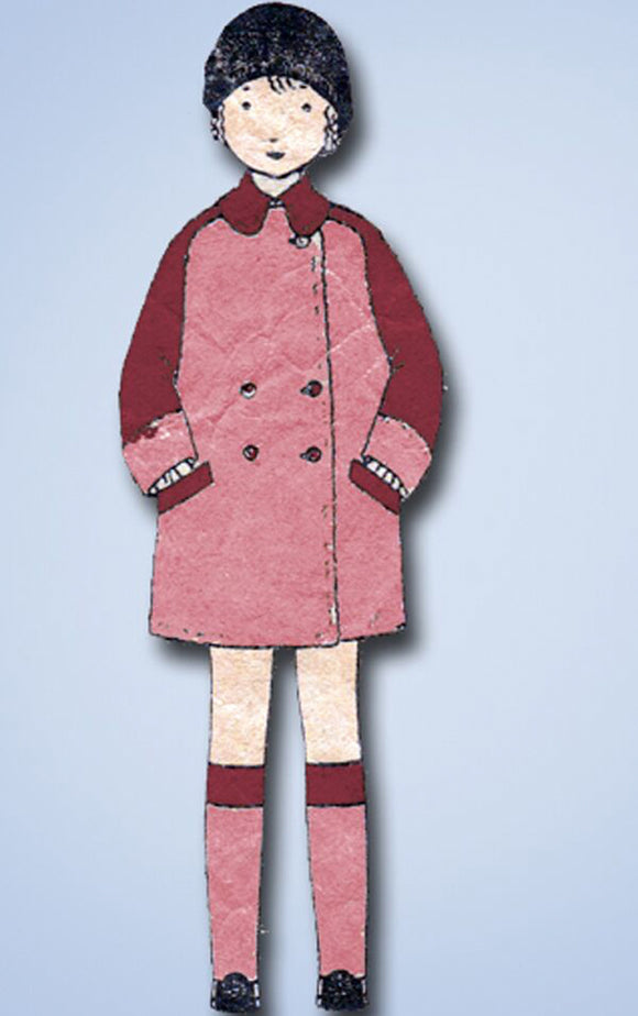 1920s Original Vintage Butterick Pattern 1609 Toddler Girls Raglan Coat Size 4