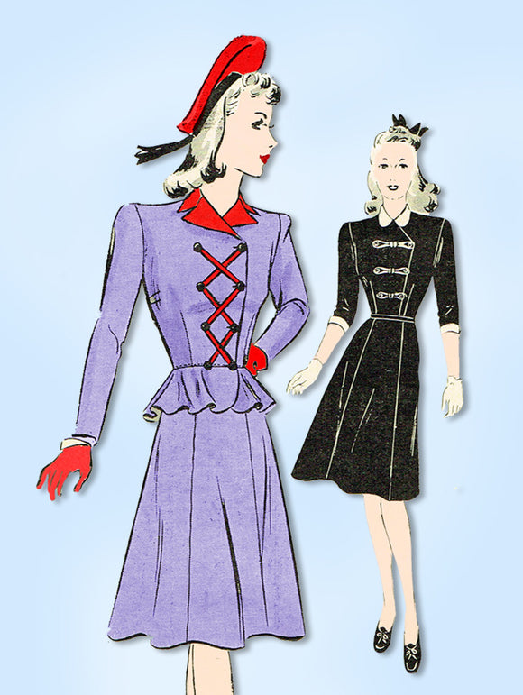 1940s Vintage Butterick Sewing Pattern 1661 Uncut WWII Misses Peplum Suit Sz 34B