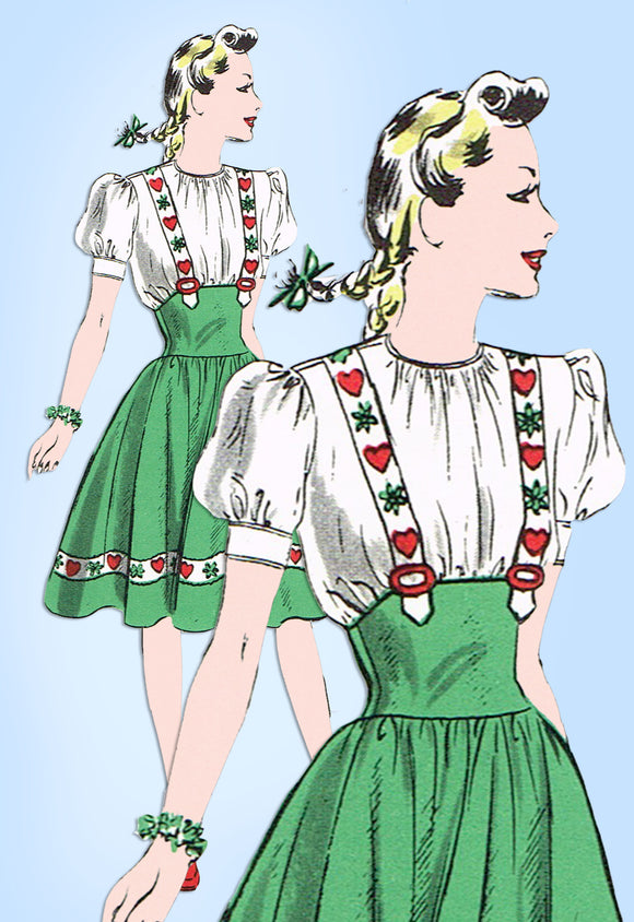 1940s Vintage Butterick Sewing Pattern 1724 Uncut Suspender Skirt & Blouse 33 B