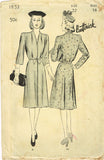 1940s Original Vintage Butterick Pattern 1853 Uncut Misses Redingcote Dress 38B