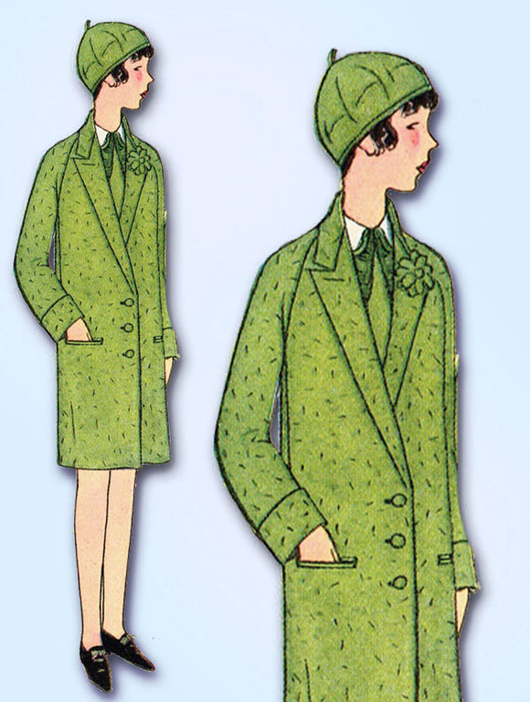 1920s Vintage Butterick Sewing Pattern 1907 Uncut Girls Flapper Coat Size 8 25B