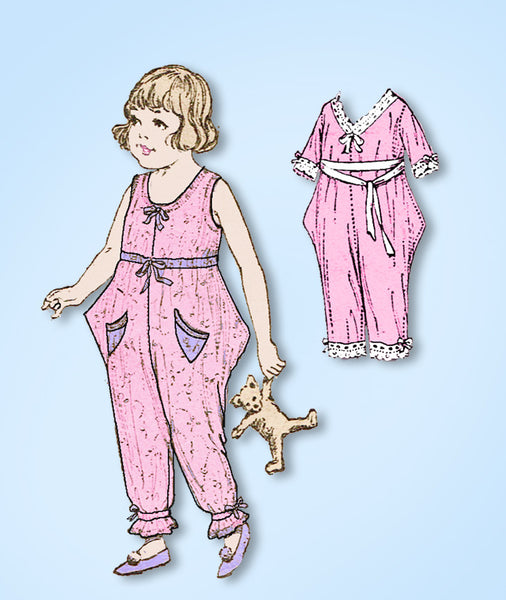 1920s Vintage Butterick Sewing Pattern 2066 Baby Girls Step In Pajamas Size 2
