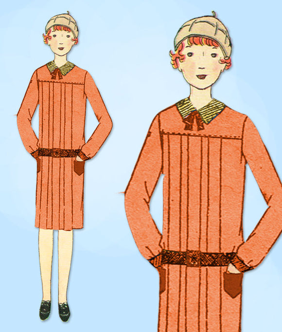 1920s VTG Butterick Sewing Pattern 2189 Uncut Girls Pleated Flapper Dress Sz 12