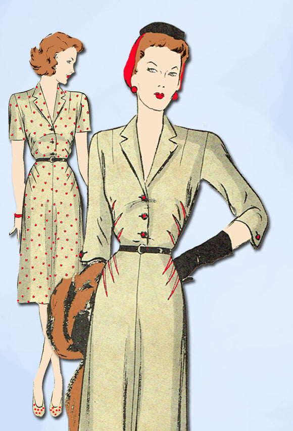 1940s Vintage Butterick Sewing Pattern 2192 Misses WWII Shirtwaist Dress Sz 34 B - Vintage4me2