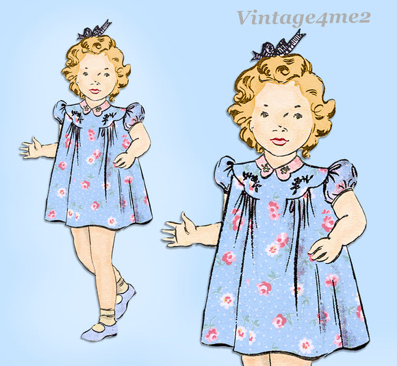 Butterick 2266: 1930s Baby Girls Embroidered Dress Size 1 Vintage Sewing Pattern