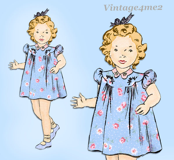 Butterick 2266: 1930s Baby Girls Embroidered Dress Size 1 Vintage Sewing Pattern