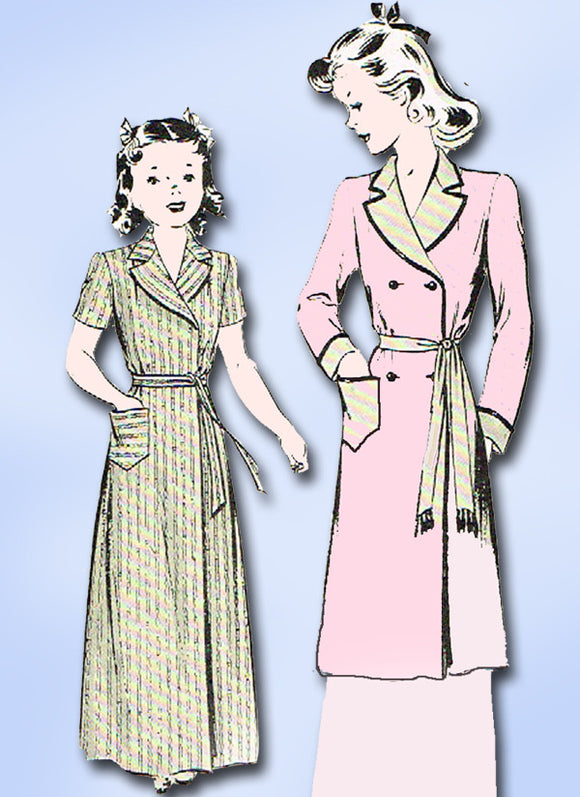 1940s Vintage Butterick Sewing Pattern 2293 Little Girls WWII Bathrobe Size 10 - Vintage4me2
