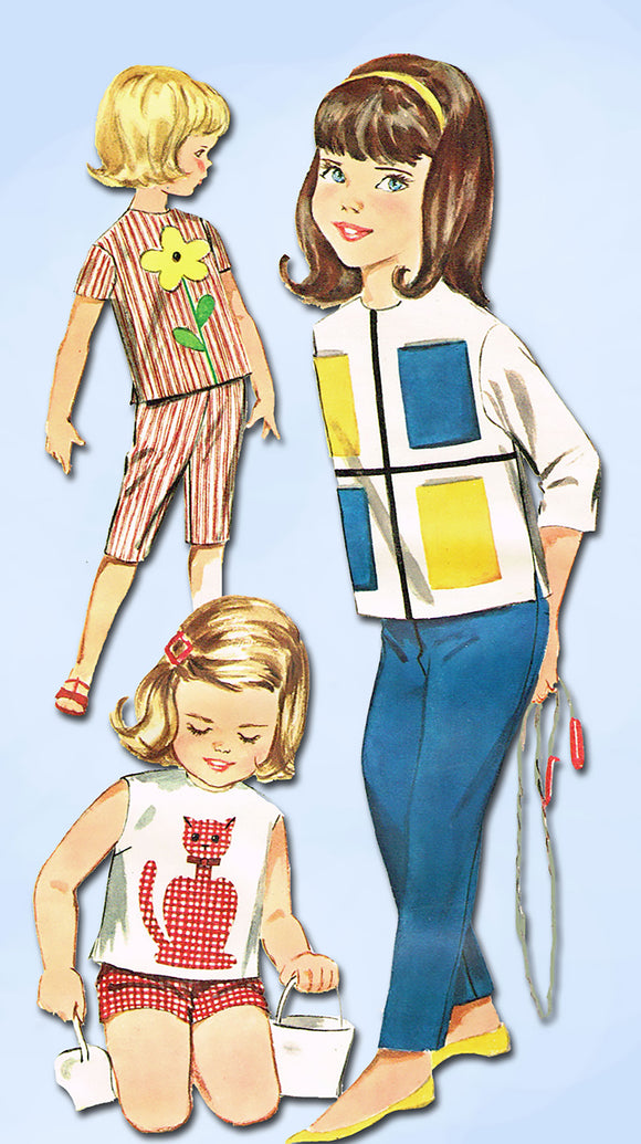 1960s Vintage Butterick Sewing Pattern 2301 Baby Girls Applique Top & Pants Sz 3