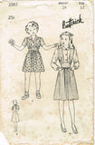 1940s Vintage Butterick Sewing Pattern 2385 WWII Girls Jumper Dress Size 10 28B