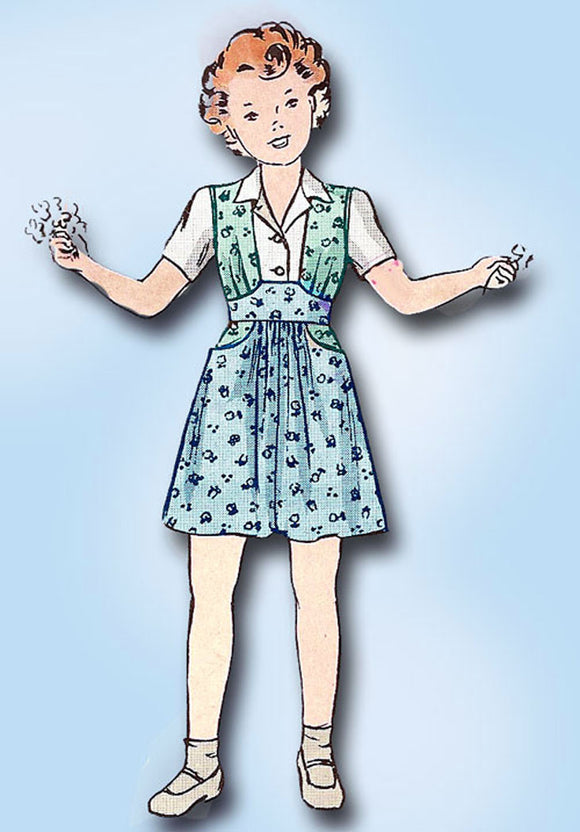 1940s Vintage Butterick Sewing Pattern 2385 WWII Girls Jumper Dress Size 10 28B