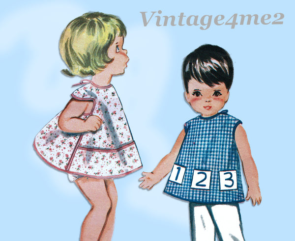 1960s VTG Butterick Sewing Pattern 2484 Cute Toddlers Play Apron Sz 6mo to Sz 2