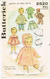 1960s Original Vintage Butterick Pattern 2520 Cute 23in Baby Doll Clothes Set