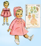 1960s Original Vintage Butterick Pattern 2520 Cute 23in Baby Doll Clothes Set