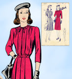 Butterick 2529: 1940s Misses WWII Tucked Dress Sz 38 Bust Vintage Sewing Pattern