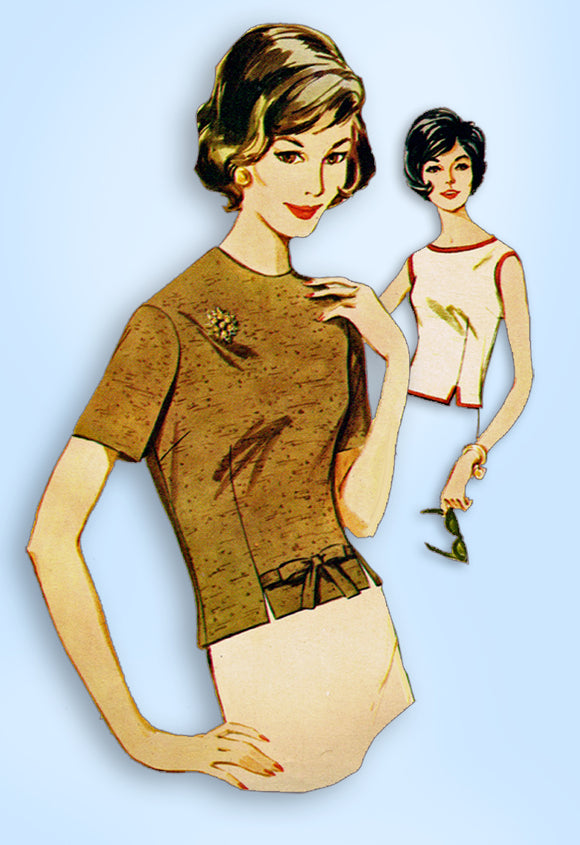 1960s Vintage Butterick Sewing Pattern 2545 Misses Back Buttoned Blouse Sz 34 B