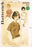 1960s Vintage Butterick Sewing Pattern 2545 Misses Back Buttoned Blouse Sz 34 B
