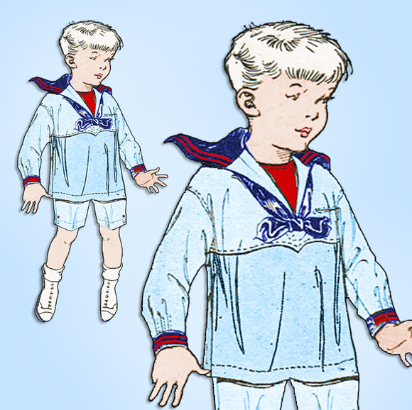 1920s Original Vintage Butterick Pattern 2552 Toddler Boys Sailor Suit Size 6