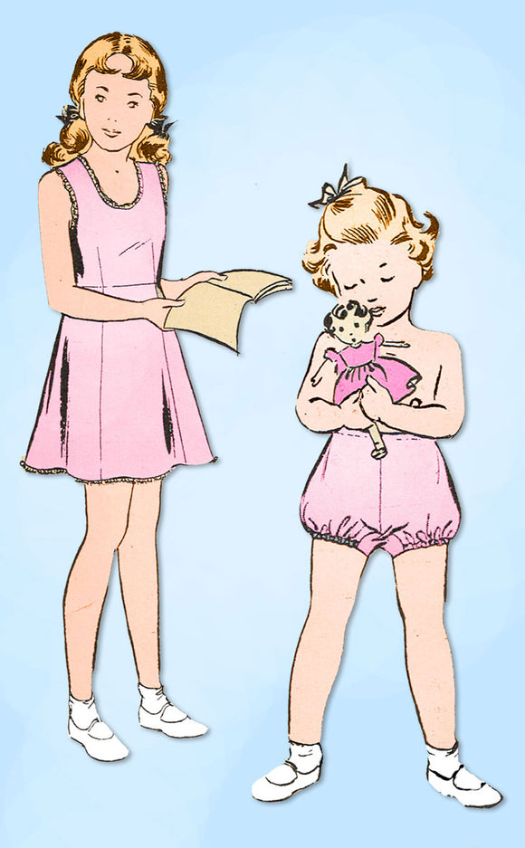 1940s Vintage Butterick Sewing Pattern 2554 Uncut Toddler Girls Slip & Bloomers Sz 2 - Vintage4me2