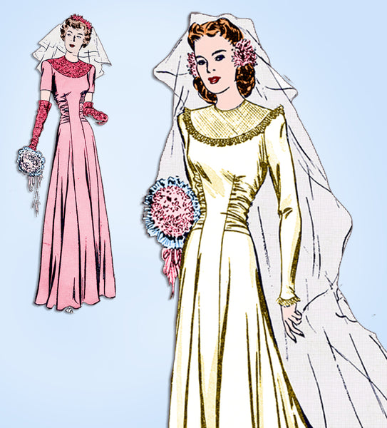 1940s Vintage Butterick Sewing Pattern 2600 Misses Wedding Dress w Train Sz 36 B