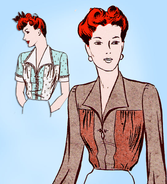 1940s Vintage Butterick Sewing Pattern 2643 Uncut WWII Misses Blouse Sz 30 B