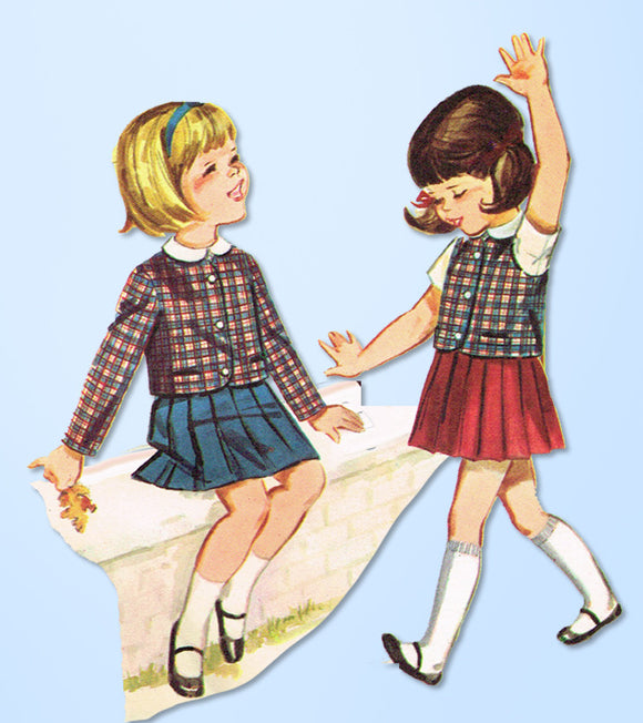 1960s Vintage Butterick Sewing Pattern 2866 Toddler Girls 3 Piece Suit Size 4