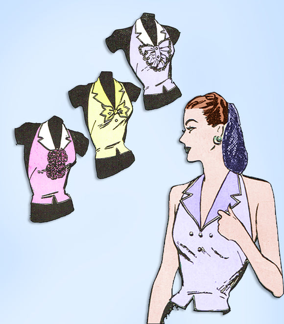 1940s Original Vintage Butterick Pattern 3063 Misses Dickey w Button On Collars
