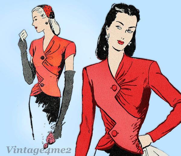 Butterick 3143: 1940s Plus Size Rare Evening Blouse 40B Vintage Sewing Pattern - Vintage4me2