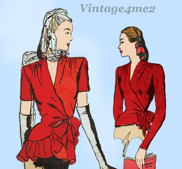 Butterick 3144: 1940s Uncut WWII Misses Wrap Blouse 32 B Vintage Sewing Pattern