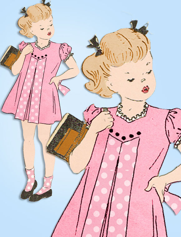 1940s Vintage Butterick Sewing Pattern 3198 WWII Baby Girls Pleated Dress Size 1