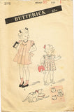 1940s Vintage Butterick Sewing Pattern 3198 WWII Baby Girls Pleated Dress Size 1