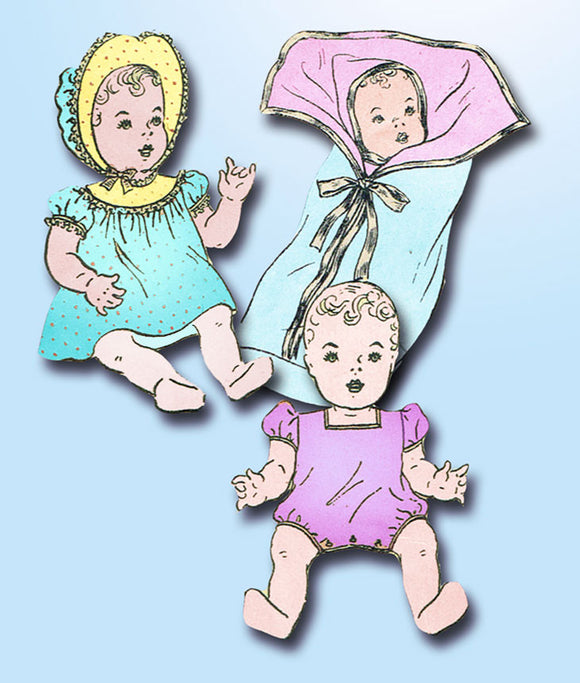 1940s Vintage Butterick Sewing Pattern 3230 WWII Baby Doll Clothes Set 14 inch - Vintage4me2