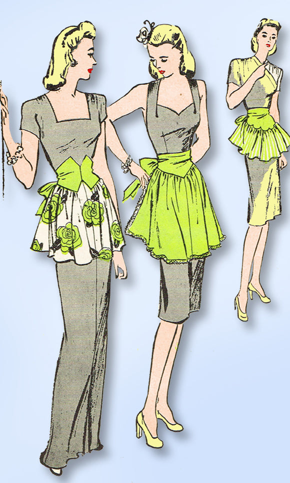 1940s Vintage Butterick Sewing Pattern 3250 FF Misses Fancy Dress Apron Fits ALL - Vintage4me2