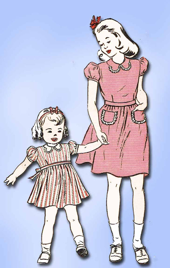 1940s Vintage Butterick Sewing Pattern 3359 WWII Toddler Girls Dress Size 6 24 B - Vintage4me2