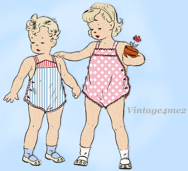 Butterick 3372: 1940s WWII Baby Romper & Bonnet Sz 1 Vintage Sewing Pattern